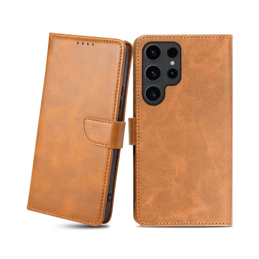 Samsung Galaxy S23 Ultra mágneses PU bőr fliptok kártyatartóval világosbarna Alphajack Samsung Galaxy S23 Ultra mágneses PU bőr fliptok kártyatartóval világosbarna Alphajack