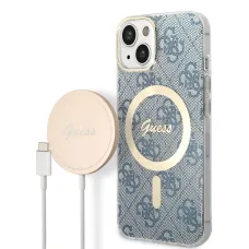 iPhone 14 Guess BUGUHMP14SH4EACSB 4G MagSafe kompatibilis hátlap + vezeték nélküli töltő kék