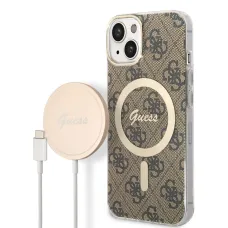 iPhone 14 Guess BUGUHMP14SH4EACSW 4G MagSafe kompatibilis hátlap + vezeték nélküli töltő barna