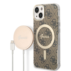 iPhone 14 Plus Guess BUGUHMP14MH4EACSW 4G MagSafe kompatibilis hátlap + vezeték nélküli töltő barna
