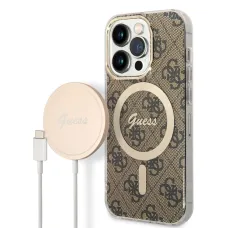 iPhone 14 Pro Guess BUGUHMP14LH4EACSW 4G MagSafe kompatibilis hátlap + vezeték nélküli töltő barna