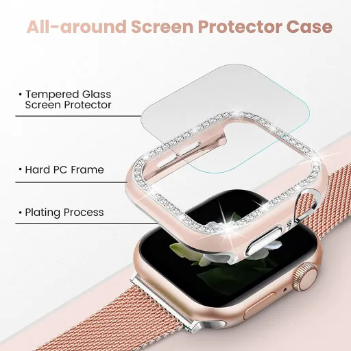 Apple Watch 45mm Diamond tok kijelzővédővel rózsaszín-arany Apple Watch 45mm Diamond tok kijelzővédővel rózsaszín-arany