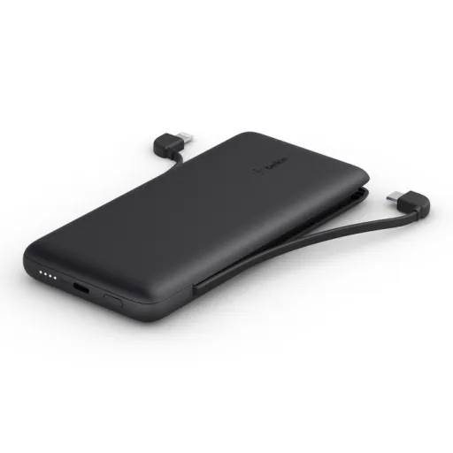 Belkin BoostCharge Plus USB-C Powerbank 10000 mAh, PD 18W fekete integrált USB-C és Lightning kábelekkel (BPB006btBLK)