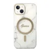 iPhone 14 Guess BUGUHMP14SHMEACSH Marble MagSafe kompatibilis hátlap + vezeték nélküli töltő fehér - 1. kép