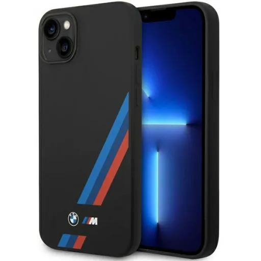 iPhone 14 Plus BMW BMHCP14M22SOTK Silicone Slanted  Stripes tok fekete