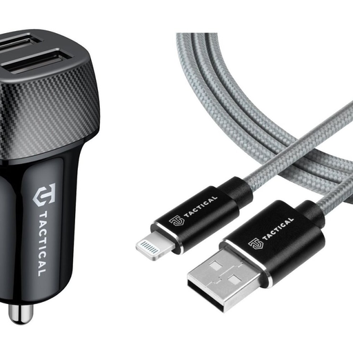 Tactical Field Plug Dual 12W + Tactical Fast Rope Aramid kábel USB-A/Lightning MFi 0,3m szürke