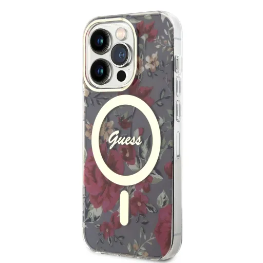 iPhone 14 Pro Guess PC/TPU Flowers IML MagSafe kompatibilis tok (GUHMP14LHCFWSA)