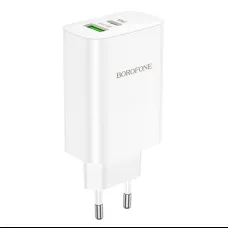 Borofone BN10 SunLight fali töltő adapter USB + Type C QC 3.0 PD 65W fehér
