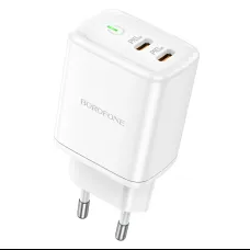 Borofone BN9 Reacher hálózati töltő adapter 2xType C QC 3.0 PD 35W fehér