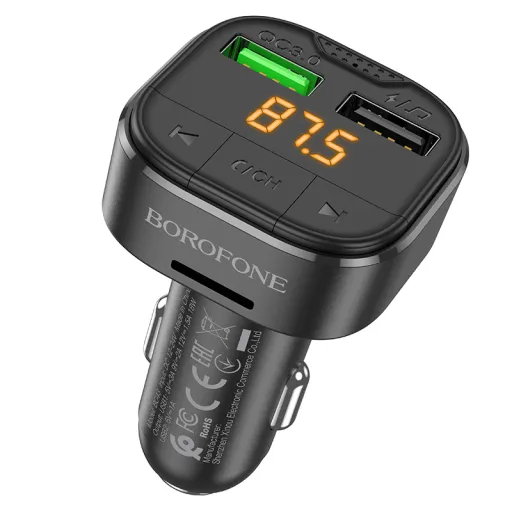 Borofone FM transmiter BC43 Flash MP3, Bluetooth 2xUSB + microSD QC 3.0 18W fekete 