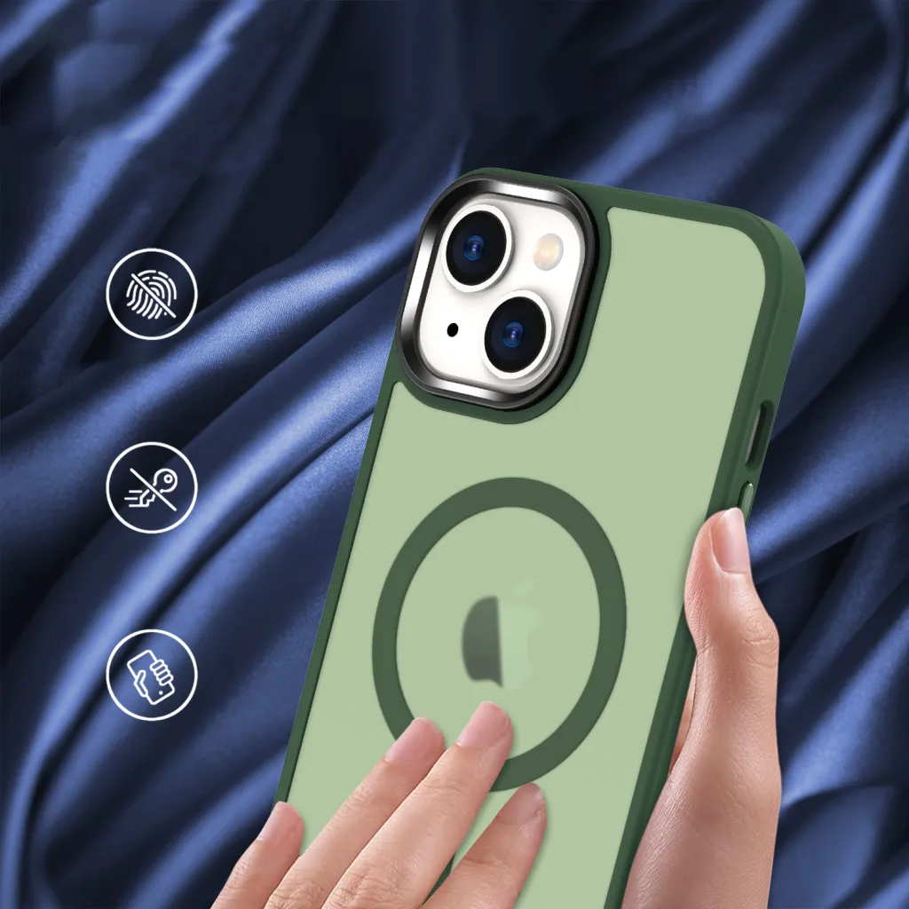 iPhone 14 Plus MagSafe-kompatibilis áttetsző matt tok sötétzöld Alphajack - 7