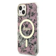 iPhone 14 Guess PC/TPU Flowers IML MagSafe kompatibilis tok rózsaszín (GUHMP14SHCFWSP)