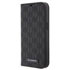 iPhone 14 Karl Lagerfeld KLBKP14SSAKLHPK PU Saffiano Monogram fliptok fekete