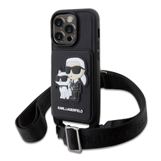 iPhone 14 Pro Max Karl Lagerfeld KLHCP14XCSAKCPMK Saffiano Karl és ChoupetteNFT tok vállpánttal fekete