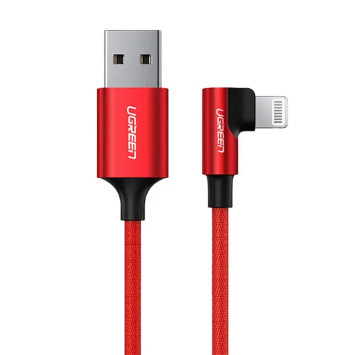 Ugreen US299 USB-A - Lightning 90 fokban döntött kábel, 2.4A, 1m (piros)