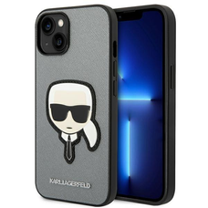 iPhone 14 Karl Lagerfeld Saffiano Head Patch telefontok ezüst (KLHCP14SSAPKHG)