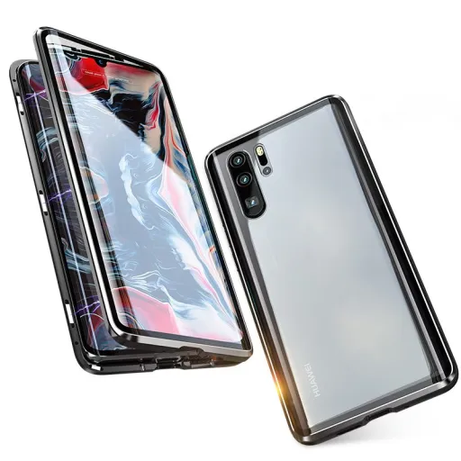 Wozinsky mágneses tok üveg kijelzővédelemmel Huawei P30 Pro fekete/áttetsző