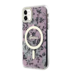 iPhone 11 Guess PC/TPU Flowers IML MagSafe kompatibilis tok rózsaszín (GUHMN61HCFWSP)