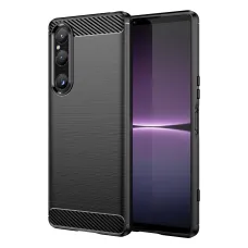 Sony Xperia 1 V Carbon szénszál mintájú TPU tok fekete