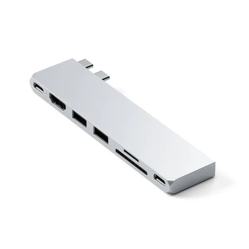 Satechi PRO HUB SLIM (1xUSB4, 1xHDMI, 2xUSB-A, SD/MicroSD, UHS-I akár 104MB/s, SD/SDHC/SDXC 2TB-ig, 1xUSB-C) - ezüst