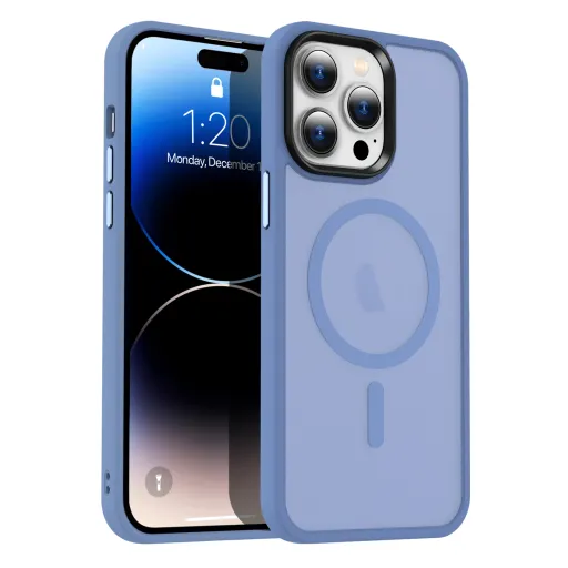 iPhone 13 Pro Max MagSafe-kompatibilis áttetsző matt tok égkék Alphajack