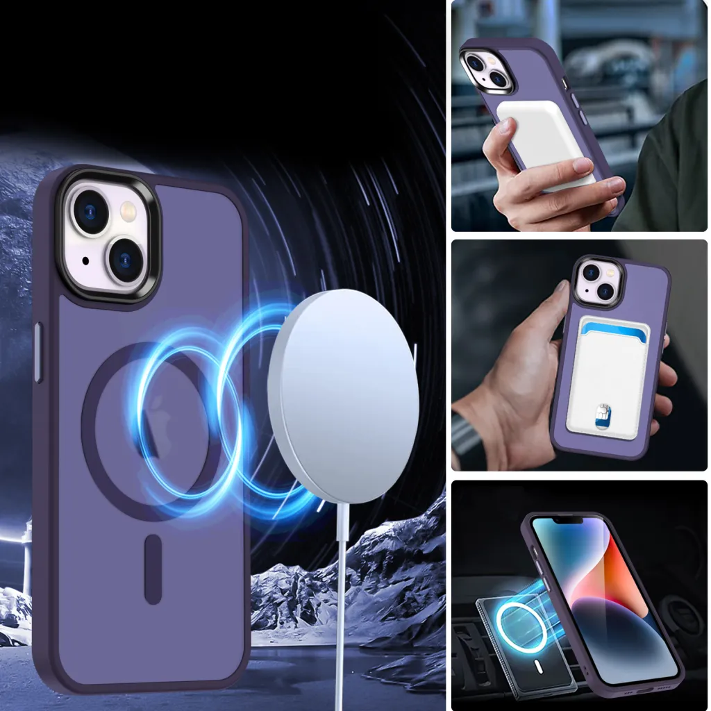 iPhone 15 Plus MagSafe-kompatibilis áttetsző matt tok sötétlila Alphajack - 7