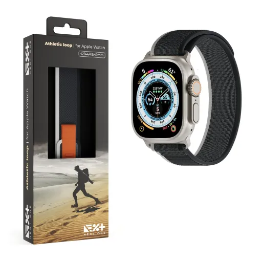 Apple Watch 4/5/6/7/8/9/SE/Ultra (42/44/45/49mm) Next One Athletic Loop óraszíj fekete