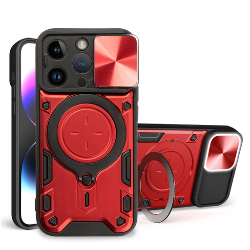 iPhone 15 Pro Ring Armor tok kameralencse védővel, kihajtható támasszal, piros Alphajack iPhone 15 Pro Ring Armor tok kameralencse védővel, kihajtható támasszal, piros Alphajack
