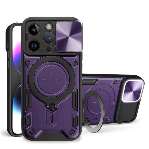 iPhone 15 Pro Ring Armor tok kameralencse védővel, kihajtható támasszal, sötétlila Alphajack iPhone 15 Pro Ring Armor tok kameralencse védővel, kihajtható támasszal, sötétlila Alphajack