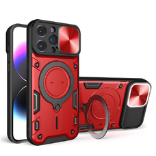 iPhone 15 Plus Ring Armor tok kameralencse védővel, kihajtható támasszal, piros Alphajack