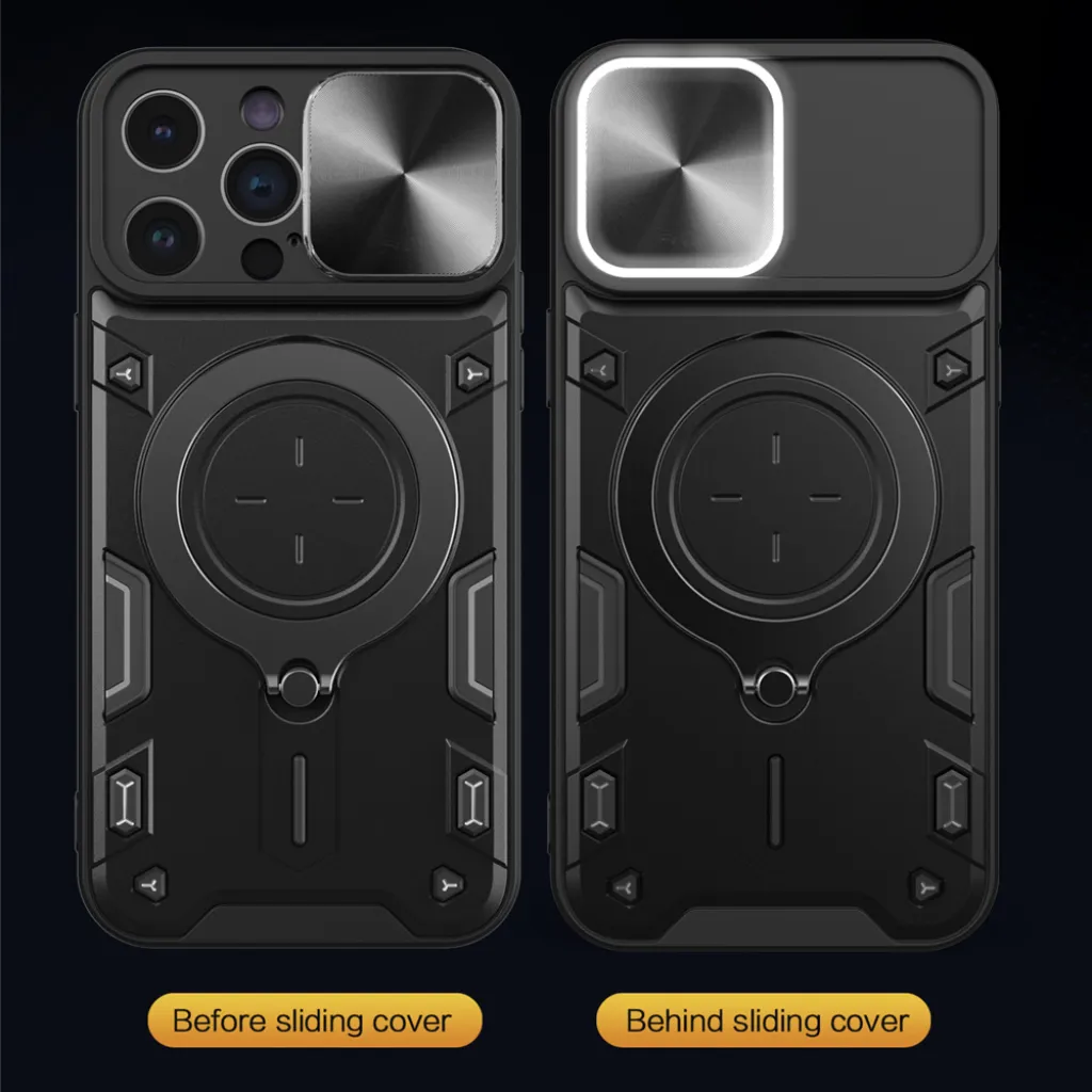 iPhone 15 Pro Max Ring Armor tok kameralencse védővel, kihajtható támasszal, piros Alphajack - 8