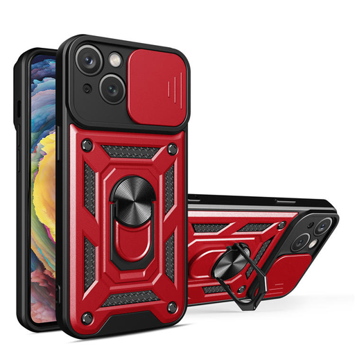 iPhone 15 Plus Ring Lens tok kameralencse védővel, kihajtható mágneses támasszal piros Alphajack telefontok iPhone 15 Plus Ring Lens tok kameralencse védővel, kihajtható mágneses támasszal piros Alphajack telefontok