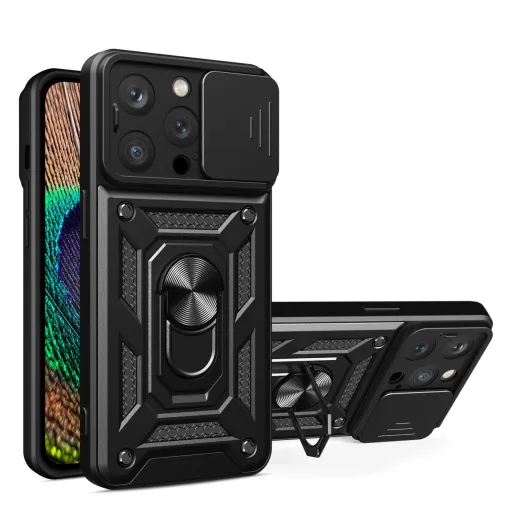 iPhone 15 Pro Max Hybrid Armor Camshield tok fekete iPhone 15 Pro Max Hybrid Armor Camshield tok fekete