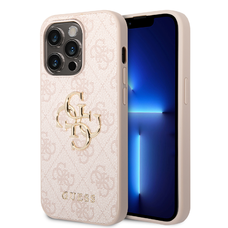 iPhone 15 Pro Guess PU 4G Metal Logo tok, telefontok rózsaszín (GUHCP15L4GMGPI)