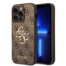 iPhone 15 Pro Max Guess PU 4G Metal Logo tok, telefontok barna (GUHCP15X4GMGBR)