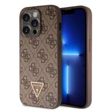 iPhone 15 Pro Guess PU 4G Strass Triangle Metal Logo telefontok barna (GUHCP15LP4TDPW)