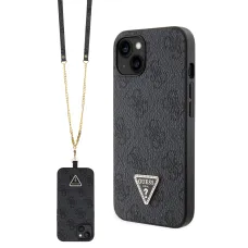 iPhone 15 Guess PU 4G Strass Triangle Metal Logo tok + Crossbody pánt fekete (GUHCP15SP4TDSCPK)