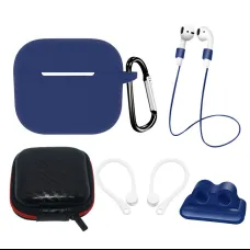 AirPods 3 szilikon tokkészlet + tok/fülkampó/nyakszíj/óraszíj tartó/karabiner kapocs - kék