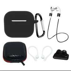 AirPods 3 szilikon tokkészlet + tok/fülkampó/nyakszíj/óraszíj tartó/karabiner kapocs - fekete