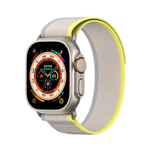 Apple Watch Ultra/8/7/6/SE/5/4/3/2/1 (42, 44, 45, 49 mm) Dux Ducis Tépőzáras sportszíj YJ változathoz sárga-bézs