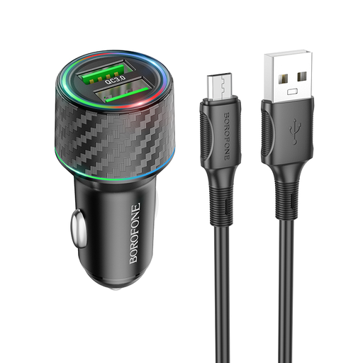 Borofone autós töltő BZ21A Brilliant 2xUSB QC 3.0 36W + USB - micro USB kábel fekete