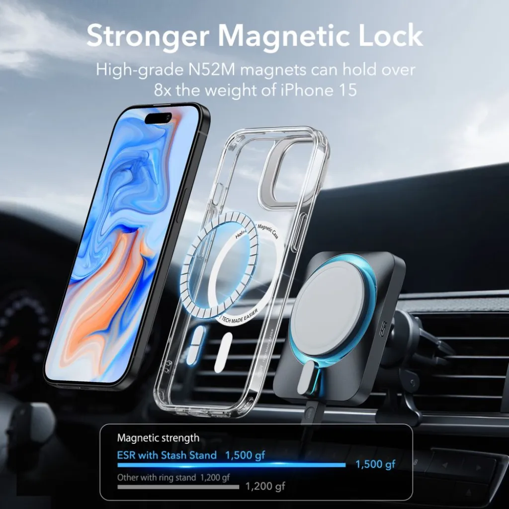  iPhone 15 Plus Átlátszó ESR Classic Kickstand Halolock MagSafe kompatibilis tok - 8