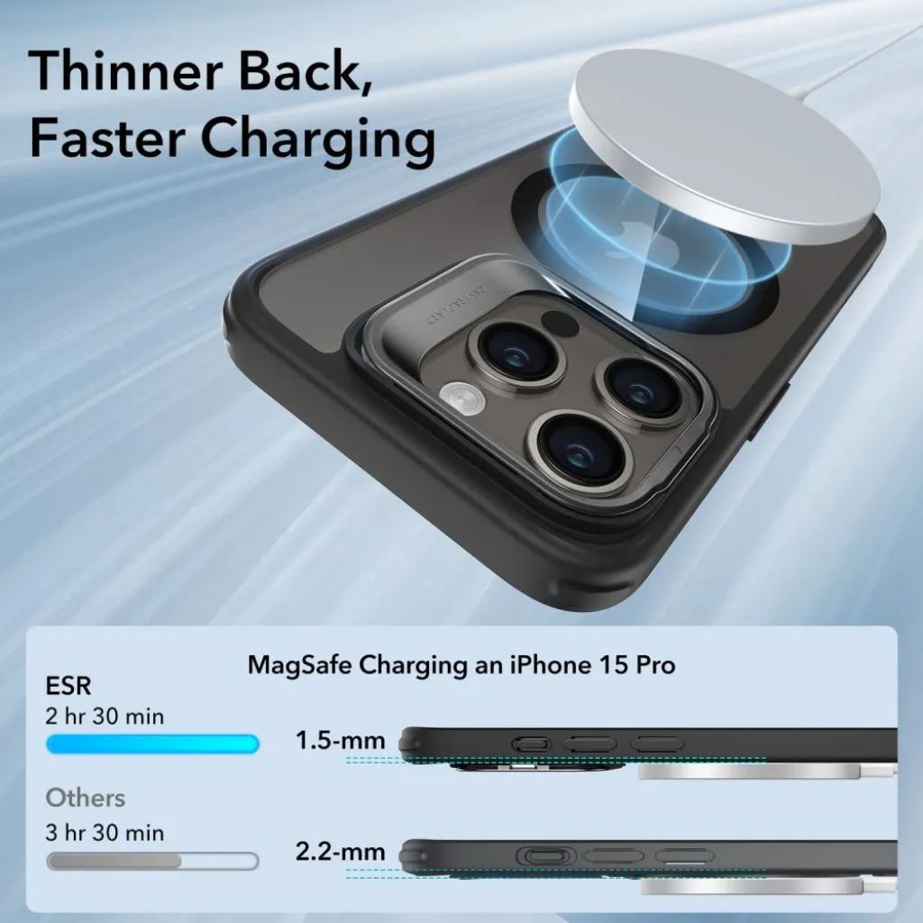  iPhone 15 Pro Max átlátszó/fekete ESR Classic Kickstand Halolock MagSafe kompatibilis tok - 5