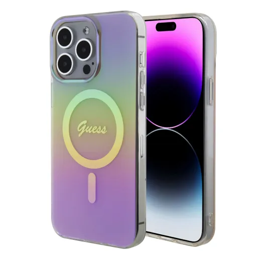 iPhone 15 Pro Max Guess IML Iridescent Script MagSafe kompatibilis tok rózsaszín (GUHMP15XHITSP)