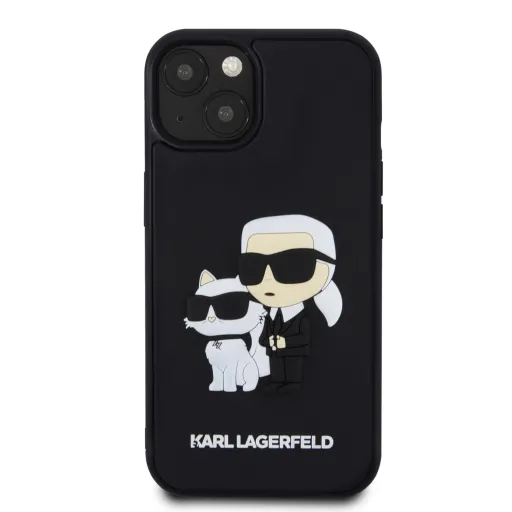 iPhone 13 Karl Lagerfeld KLHCP13M3DRKCNK 3D Rubber Karl and Choupette tok fekete