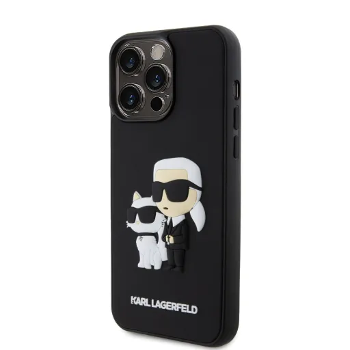 iPhone 15 Pro Karl Lagerfeld KLHCP15L3DRKCNK 3D Rubber Karl and Choupette tok fekete