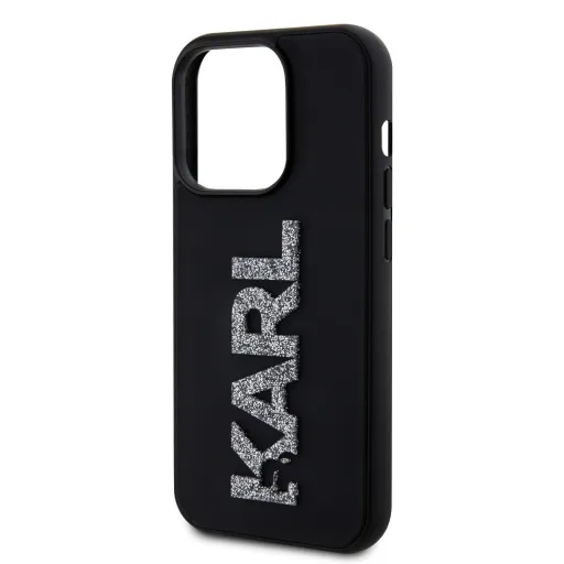 iPhone 15 Pro Max Karl Lagerfeld KLHCP15X3DMBKCK 3D Rubber Glitter Logo tok fekete