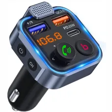 Bluetooth FM Transmiter P5 5.0 2x USB + 1x PD USB-C fekete