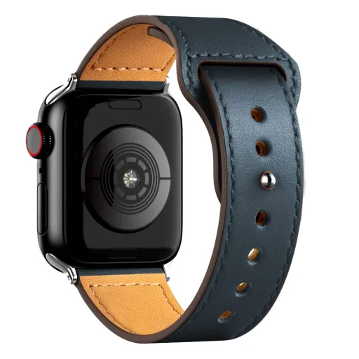 Apple Watch 1/2/3/4/5/6/7/8/9/SE (38/40/41mm) TRPH bőr óraszíj sötétkék