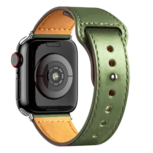Apple Watch 1/2/3/4/5/6/7/8/9/SE/Ultra (42/44/45/49mm) TRPH bőr óraszíj zöld